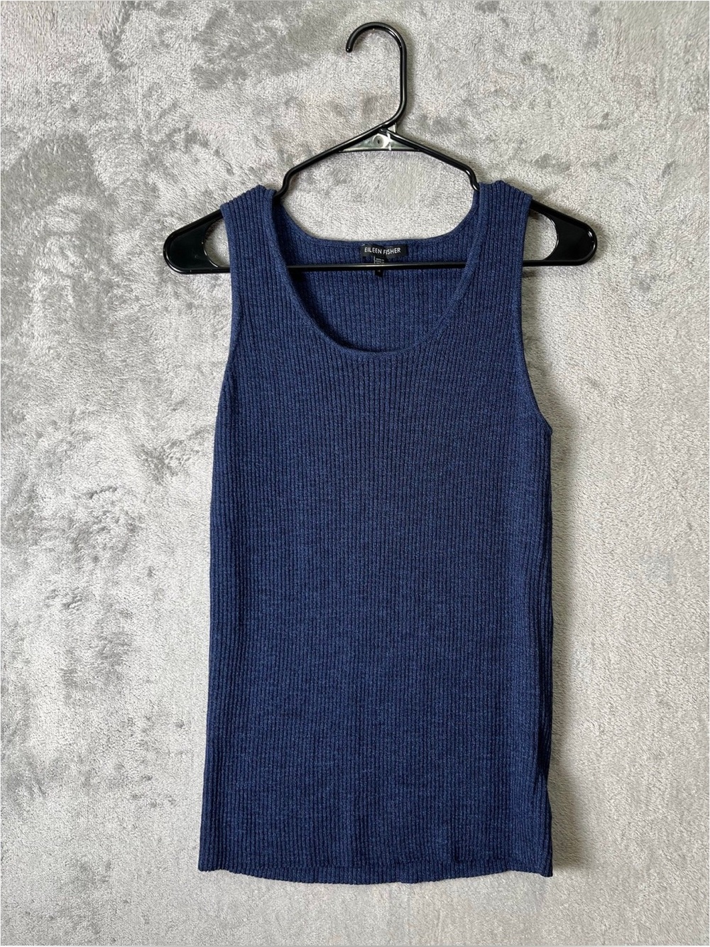 Eileen Fisher Ribbed Wool Tank Blue Sleeveless Knit Shell Minimalist Lagenlook